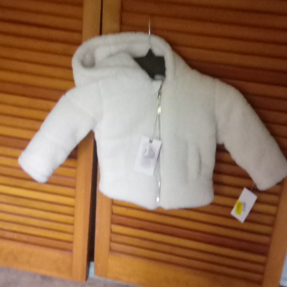 Fake polar bear fur baby hoodie sizes 18 and 12 months